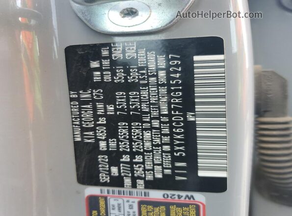 5XYK6CDF7RG154297 2024 KIA SPORTAGE Gray Вид наклейки з VIN-кодом