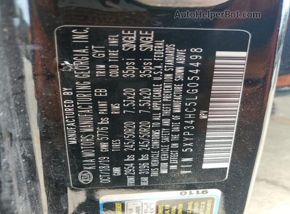 5XYP34HC5LG054498 2020 KIA TELLURIDE Black Панорамний вид салону 360°