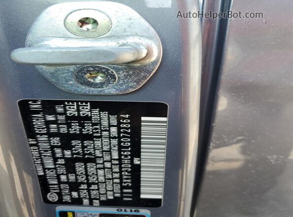 5XYP3DHC6LG072864 2020 KIA TELLURIDE Gray VIN კოდის სტიკერის ხედი
