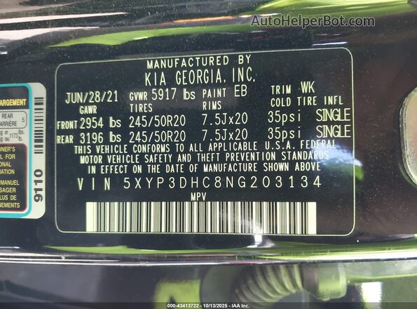 5XYP3DHC8NG203134 2022 KIA TELLURIDE Черный Вид подкапотного пространства