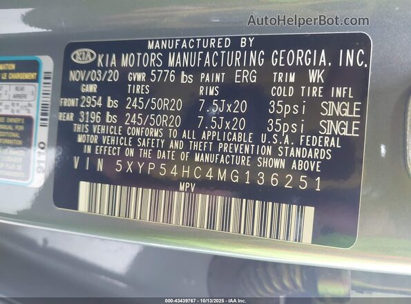 5XYP54HC4MG136251 2021 KIA TELLURIDE Gray Vista del compartimento del motor