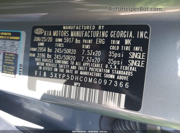 5XYP5DHC0MG097366 2021 KIA TELLURIDE Gray Vista del compartimento del motor