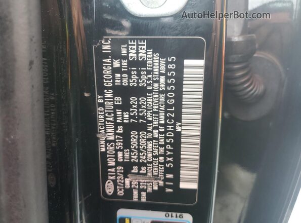 5XYP5DHC2LG055585 2020 KIA TELLURIDE Черный Панорамный вид салона 360°