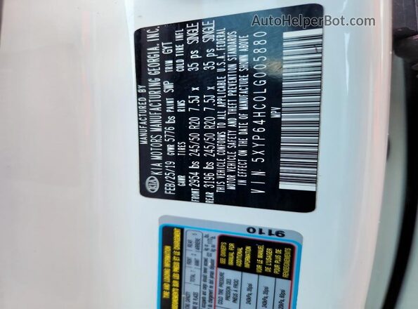 5XYP64HC0LG005880 2020 KIA TELLURIDE White VIN կոդի պիտակի տեսք
