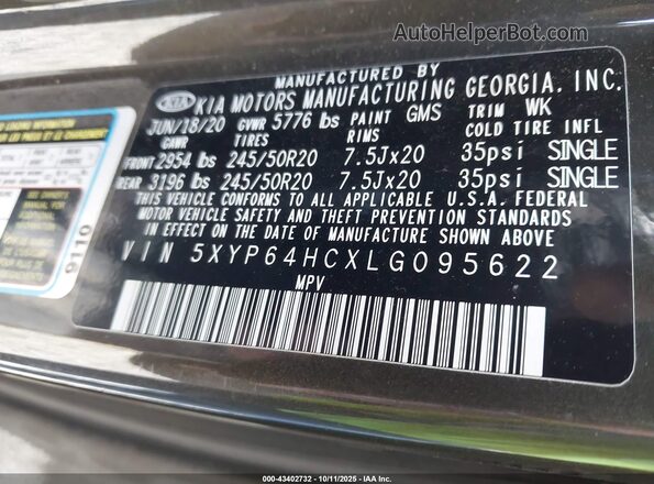 5XYP64HCXLG095622 2020 KIA TELLURIDE Зеленый Вид подкапотного пространства