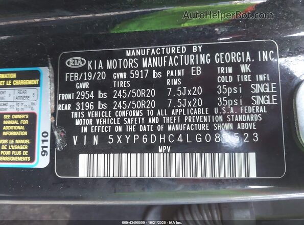 5XYP6DHC4LG081523 2020 KIA TELLURIDE Черный Вид подкапотного пространства