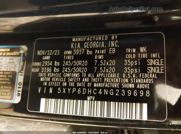 5XYP6DHC4NG239698 2022 KIA TELLURIDE Черный Вид подкапотного пространства
