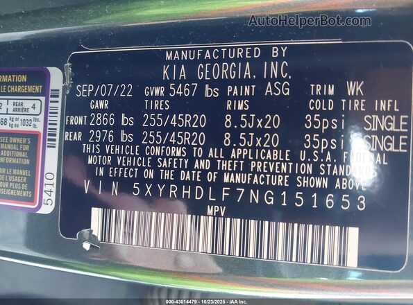 5XYRHDLF7NG151653 2022 KIA SORENTO Green Vista del compartimento del motor