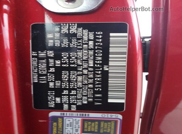 5XYRK4LF6MG073446 2021 KIA SORENTO Red 