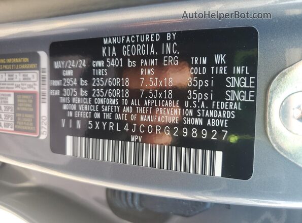 5XYRL4JC0RG298927 2024 KIA SORENTO Gray 
