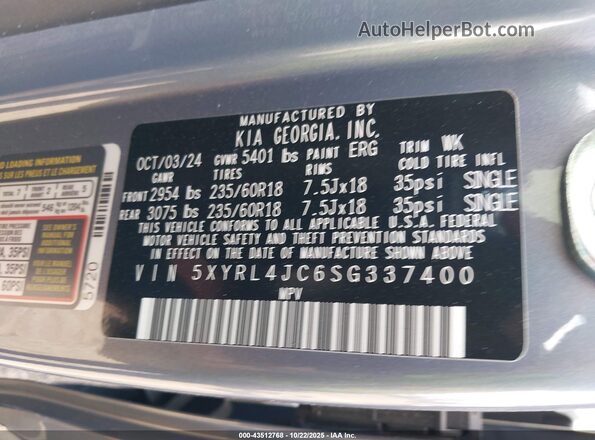 5XYRL4JC6SG337400 2025 KIA SORENTO Gray Вид підкапотного простору