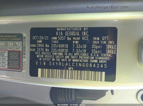 5XYRL4LC1NG084245 2022 KIA SORENTO Silver Շարժիչի բաժամունքի տեսք