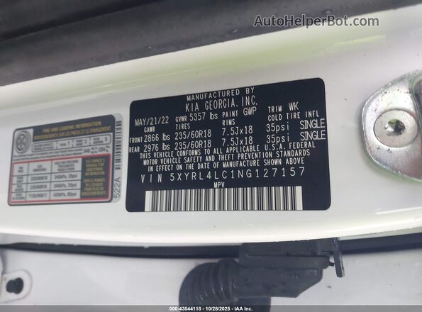 5XYRL4LC1NG127157 2022 KIA SORENTO Белый Вид подкапотного пространства