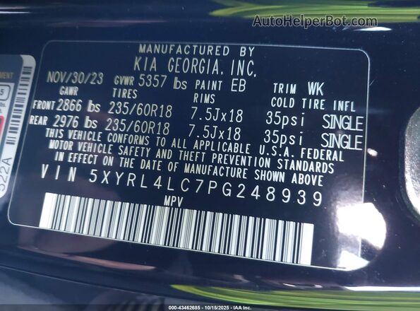 5XYRL4LC7PG248939 2023 KIA SORENTO Black Engine compartment view