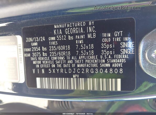 5XYRLDJC2RG304808 2024 KIA SORENTO Black Widok komory silnika