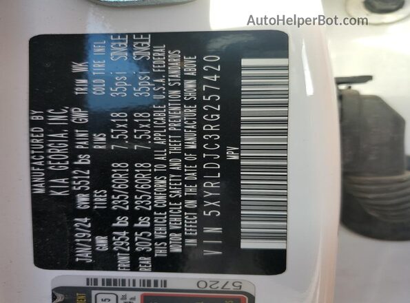 5XYRLDJC3RG257420 2024 KIA SORENTO White Vista interior de 360 grados