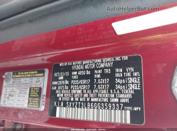 5XYZT3LB6GG359337 2016 HYUNDAI SANTA FE SPORT Red Շարժիչի բաժամունքի տեսք