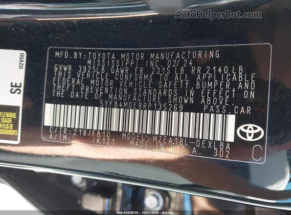 5YFB4MDE8RP135269 2024 TOYOTA LL Black ძრავის განყოფილების ხედი