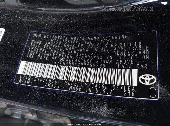 5YFB4MDEXRP199569 2024 TOYOTA LL Black ძრავის განყოფილების ხედი