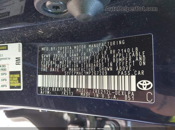 5YFEPMAE1MP267209 2021 TOYOTA LL Navy ძრავის განყოფილების ხედი