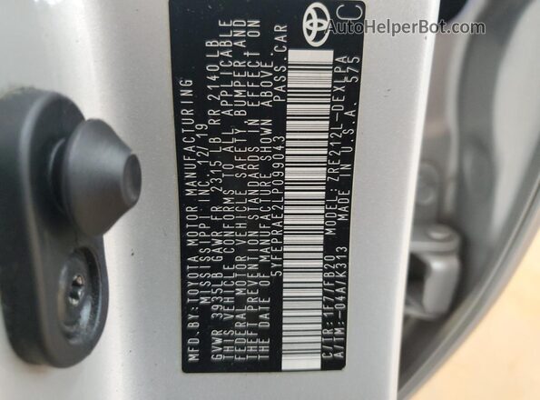 5YFEPRAE2LP099043 2020 TOYOTA LL Silver Widok komory silnika