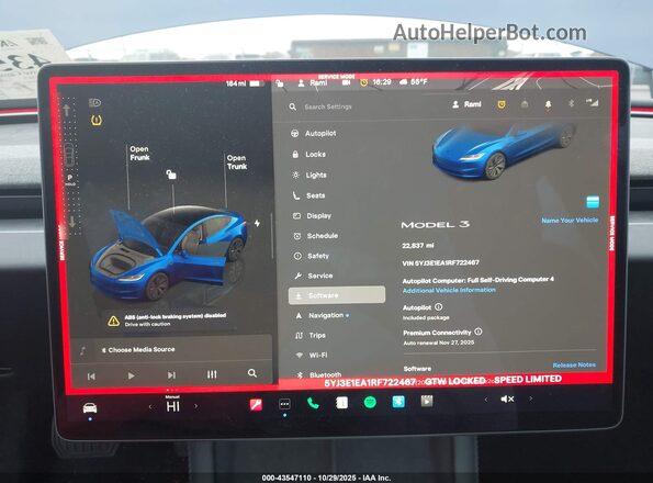 5YJ3E1EA1RF722467 2024 TESLA MODEL 3 Blue Widok tylnych siedzeń