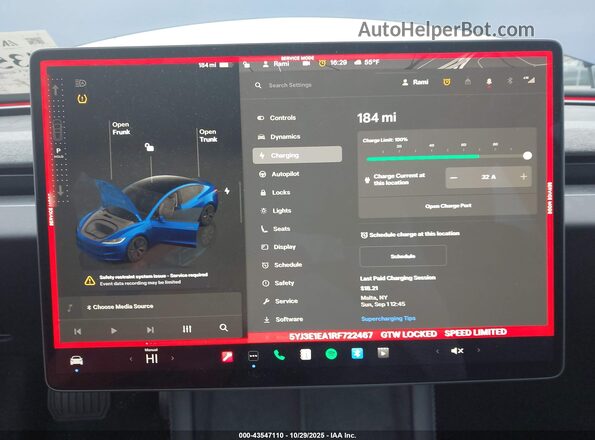 5YJ3E1EA1RF722467 2024 TESLA MODEL 3 Blue 