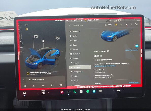 5YJ3E1EA1RF722467 2024 TESLA MODEL 3 Blue 