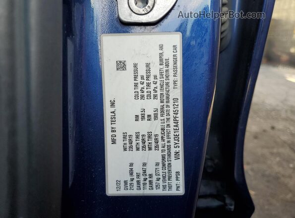 5YJ3E1EA4PF451210 2023 TESLA MODEL Blue 