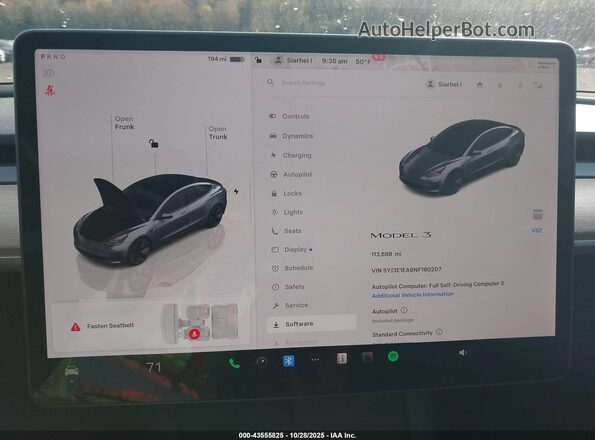5YJ3E1EA6NF190207 2022 TESLA MODEL 3 Серый 
