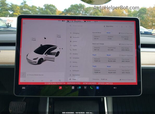 5YJ3E1EA8LF658774 2020 TESLA MODEL 3 White Vista de los asientos traseros