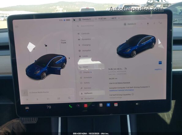 5YJ3E1EB0LF620626 2020 TESLA MODEL 3 Blue 