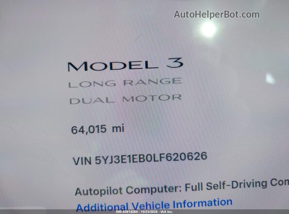 5YJ3E1EB0LF620626 2020 TESLA MODEL 3 Blue 