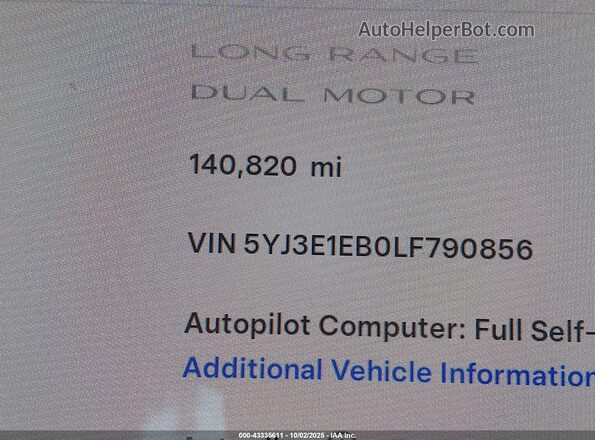 5YJ3E1EB0LF790856 2020 TESLA MODEL 3 Black 