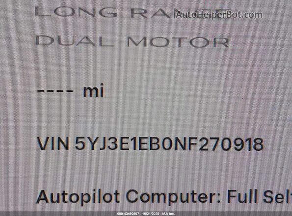 5YJ3E1EB0NF270918 2022 TESLA MODEL 3 White Շարժիչի բաժամունքի տեսք