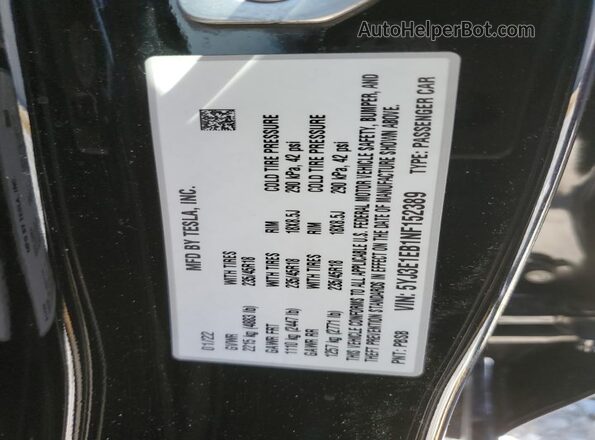5YJ3E1EB1NF152389 2022 TESLA MODEL Black Vista del compartimento del motor