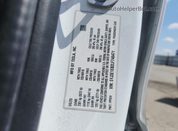 5YJ3E1EB2LF746471 2020 TESLA MODEL Белый Вид подкапотного пространства