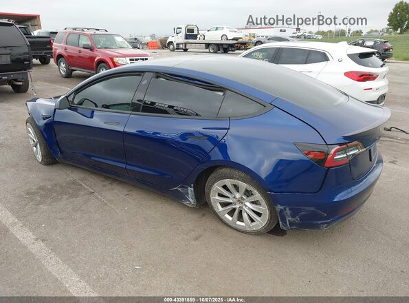5YJ3E1EB3NF186592 2022 TESLA MODEL 3 Blue უკანა მარცხენა