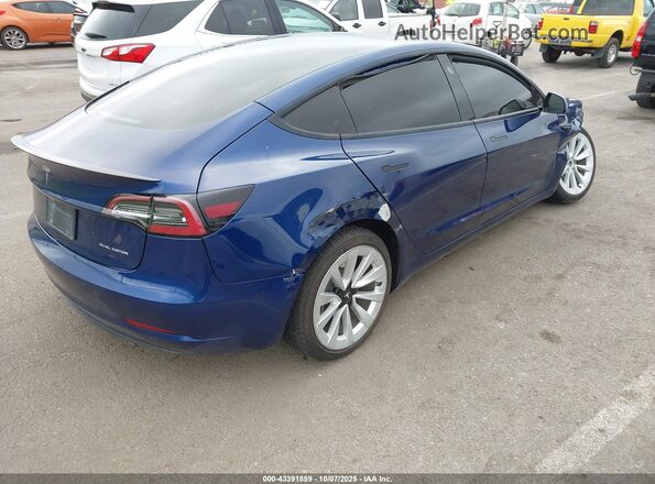 5YJ3E1EB3NF186592 2022 TESLA MODEL 3 Blue უკანა მარჯვენა