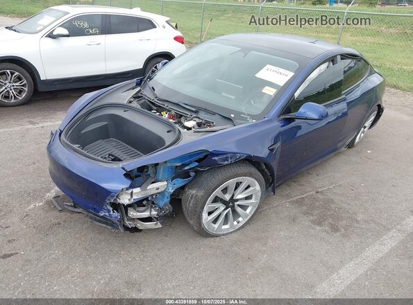 5YJ3E1EB3NF186592 2022 TESLA MODEL 3 Blue წინა მარცხენა ხედი სამი მეოთხედიდან