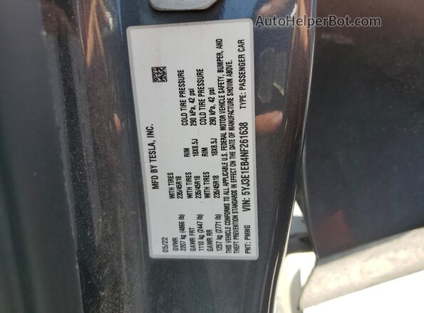 5YJ3E1EB4NF261638 2022 TESLA MODEL Серый Вид подкапотного пространства