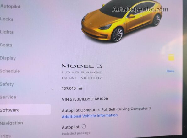 5YJ3E1EB5LF651029 2020 TESLA MODEL Red Vista del cuadro de instrumentos