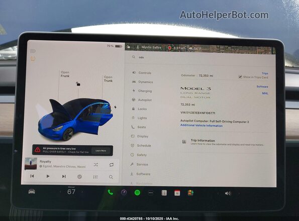 5YJ3E1EBXNF106771 2022 TESLA MODEL 3 Blue Հետևի նստատեղերի տեսք