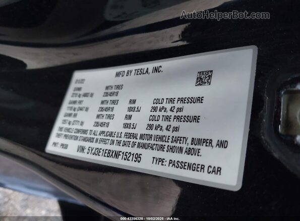 5YJ3E1EBXNF152195 2022 TESLA MODEL 3 Black Вид підкапотного простору