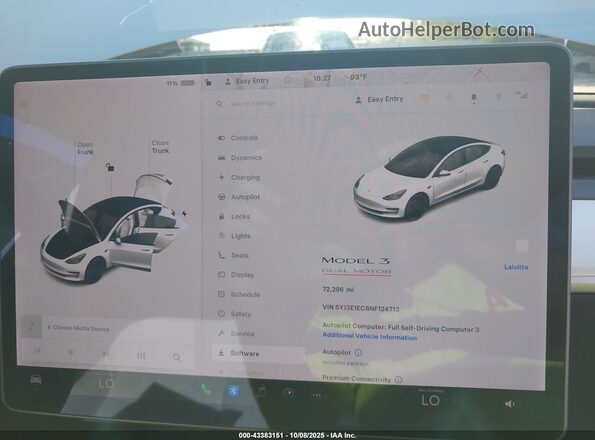 5YJ3E1EC8NF124713 2022 TESLA MODEL 3 White 