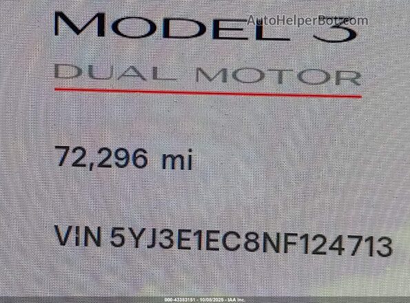 5YJ3E1EC8NF124713 2022 TESLA MODEL 3 White Vista interior de 360 grados