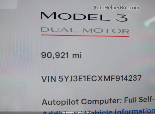 5YJ3E1ECXMF914237 2021 TESLA MODEL 3 Black 