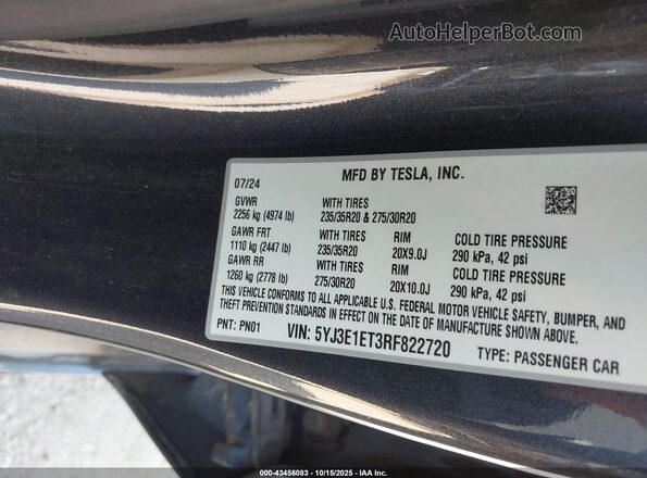 5YJ3E1ET3RF822720 2024 TESLA MODEL 3 Gray 
