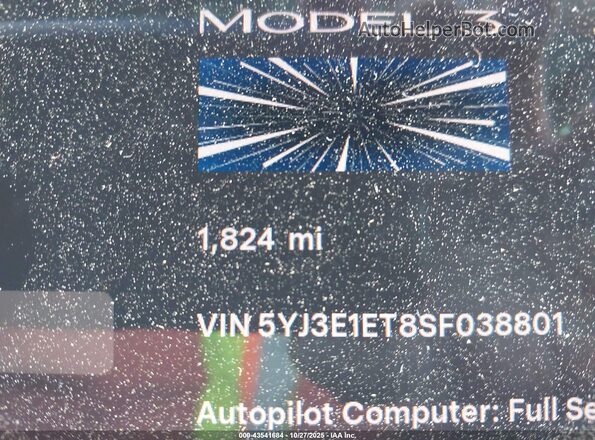 5YJ3E1ET8SF038801 2025 TESLA MODEL 3 Белый 