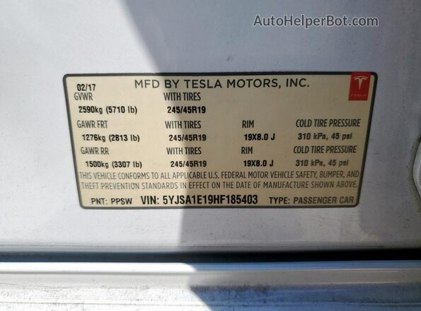5YJSA1E19HF185403 2017 TESLA MODEL White 